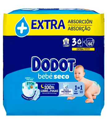 DODOT BEBE SECA TALLA 3+ (7-11 KG) 66 PAÑALES